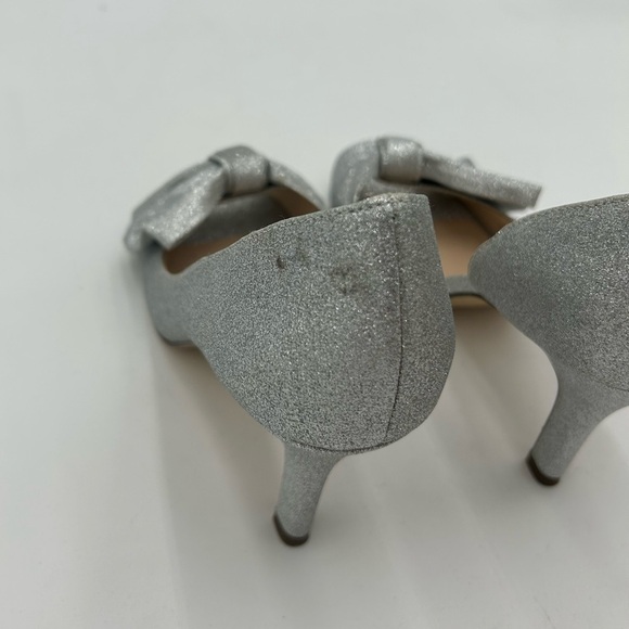 Nina Fay Silver Glitter Bow Peep Toe Heels - Picture 6 of 9